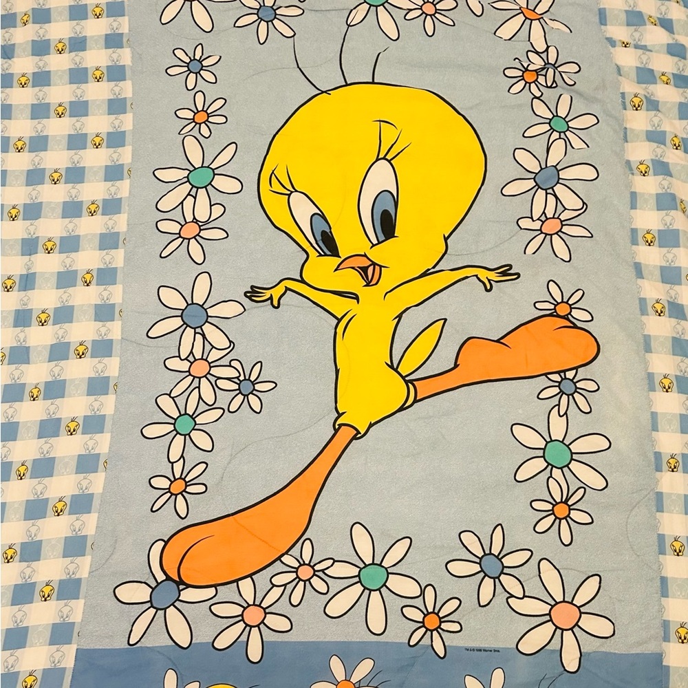Vintage 1998 WB Looney Tunes Tweety Bird Reversible 90s Comforter Full/queen